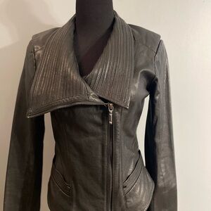 BCBGMaxazria 100% Leather Moto Jacket Small Asymmetric Zip Blav